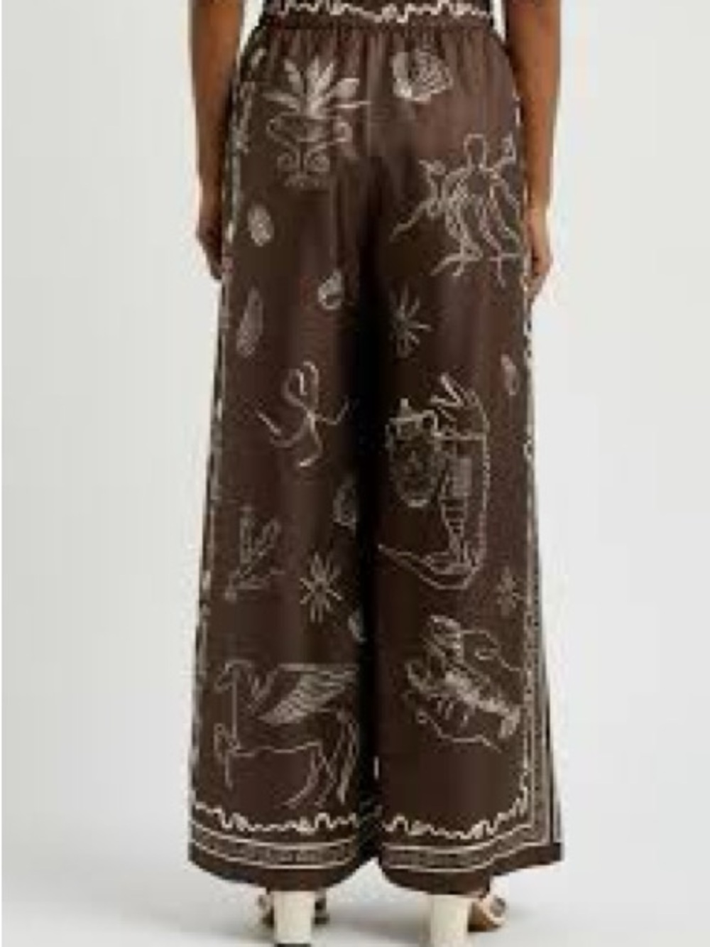 ALÉMAIS Brown Silk Printed Wide Leg Pants Size US 2 - Picture 4 of 14